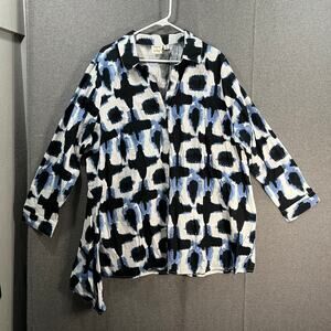 Truth + Style Stretch Poplin Asymmetrical Woven Button Front Blue Combo Size 3X